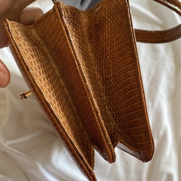 Vintage Murray Kruger Caramel Brown Snakeskin Embossed Top Handle Handbag - Picture 14 of 17